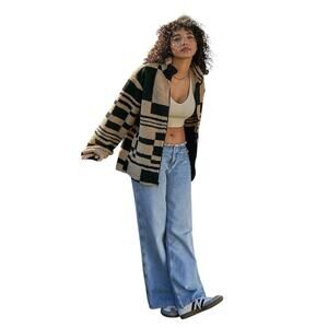 Urban Outfitters Anthropologie Jacket Womens L UO Tan Black Teddy Coat Full Zip